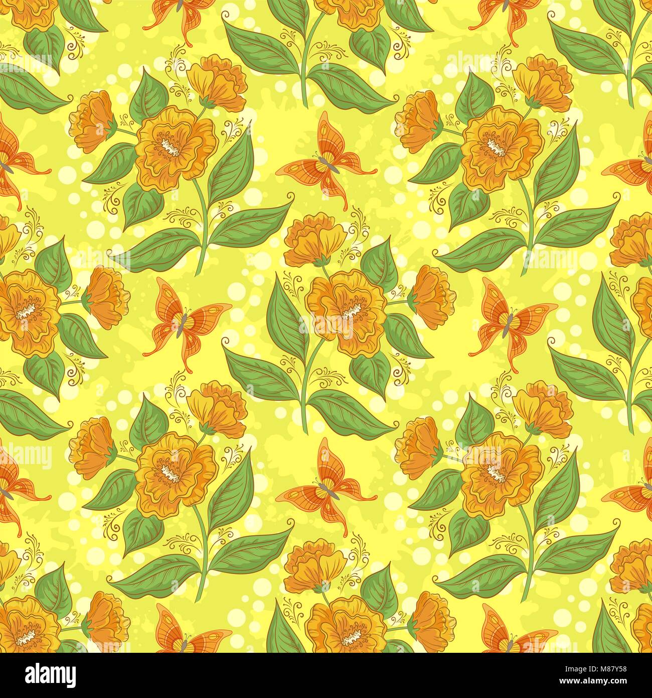 Seamless Pattern, Flowers and Butterflies Stock Vector Image & Art - Alamy