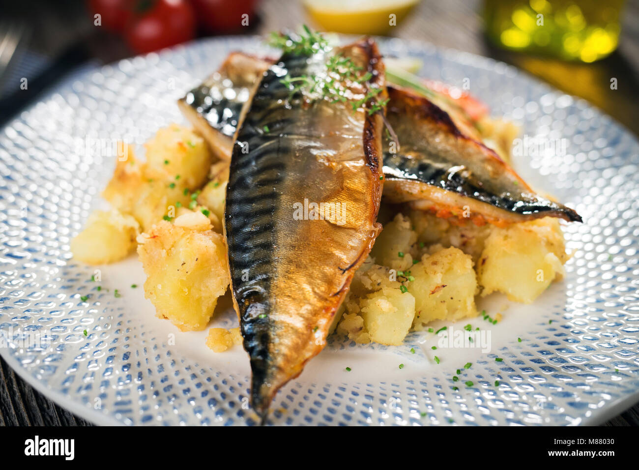 Roasted mackerel fillet with potato Stock Photo Alamy