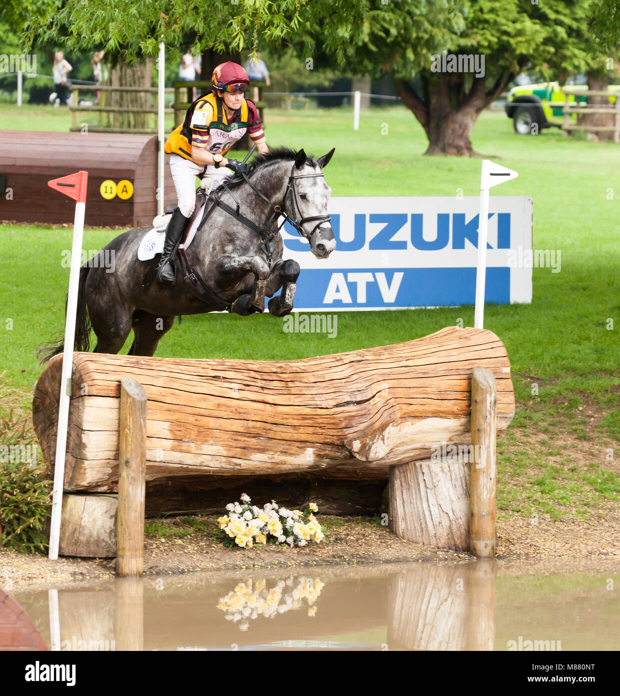 HOUGHTON, NORFOLK/ENGLAND - May 27th 2017: Houghton International Horse Trials 2017 Annie Bellamy riding Grafik III. Including cross country, eventing Stock Photo
