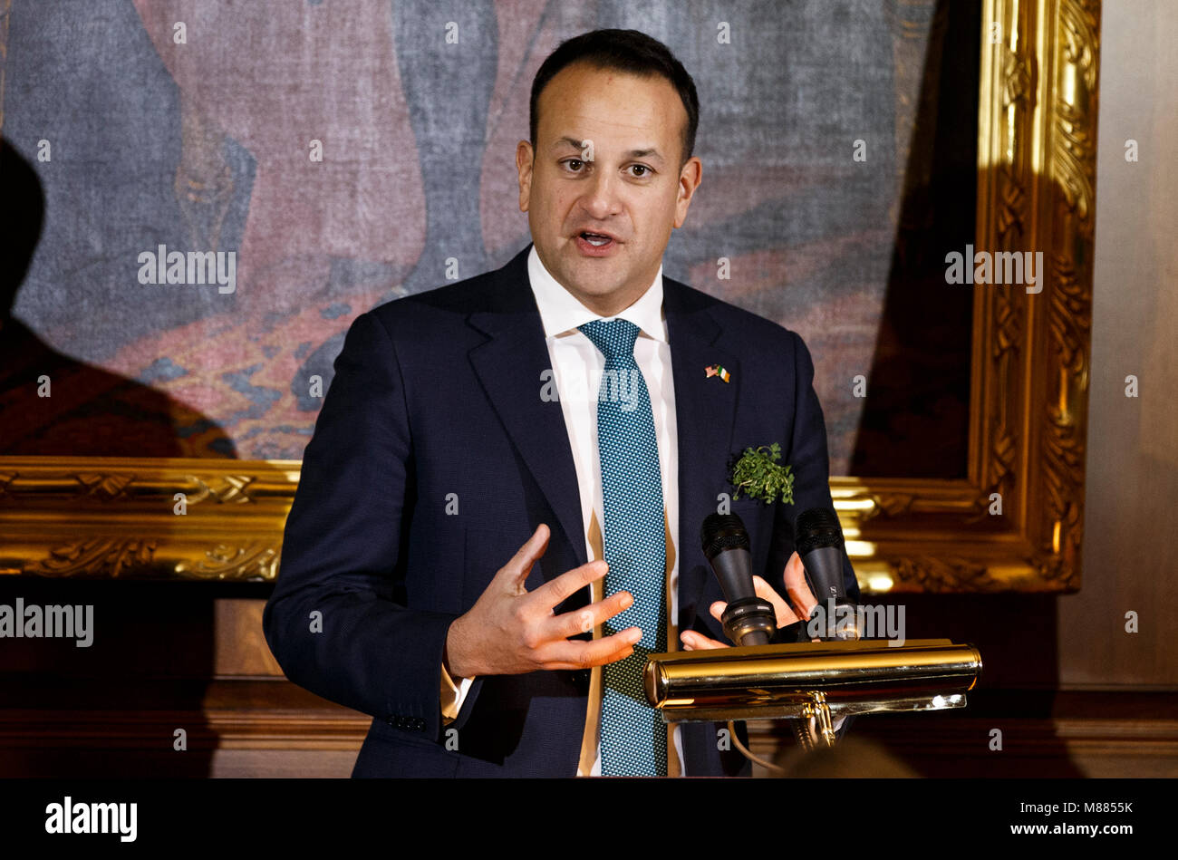 Prime Minister of Ireland Leo Varadkar speaks at the Friends of Ireland luncheon hosted by United States Speaker of the House of Representatives Paul Ryan, Republican of Wisconsin, at the United States Capitol in Washington, DC on March 15, 2018. Credit: Alex Edelman/CNP /MediaPunch Stock Photo