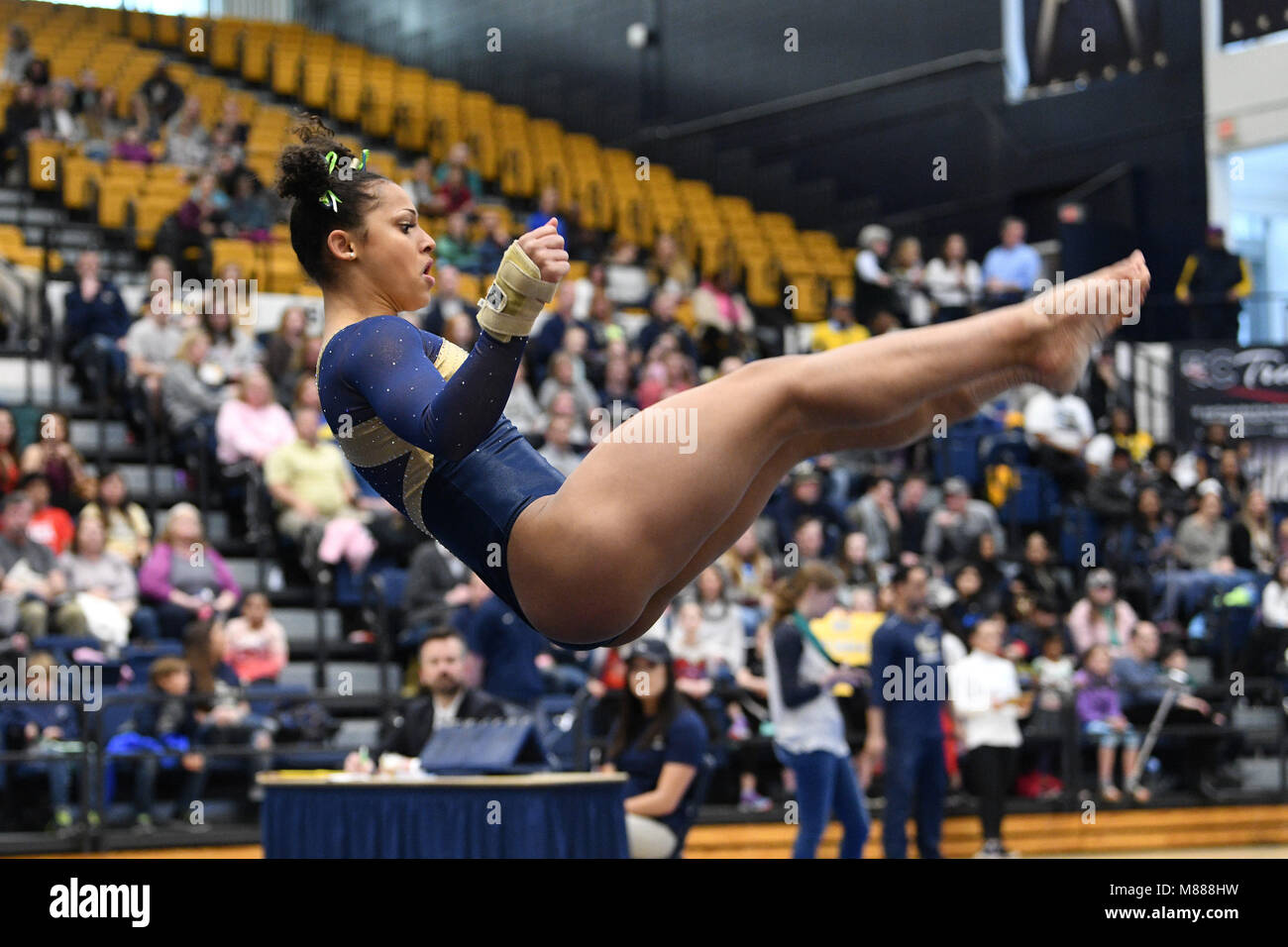 March 11, 2017 - Washington, District of Columbia, U.S - WVU gymnast ERICA FONTAINE competes on floor exercise during a tri-meet hosted by GWU in Washington, DC. (Credit Image: © Ken Inness via ZUMA Wire) Stock Photo