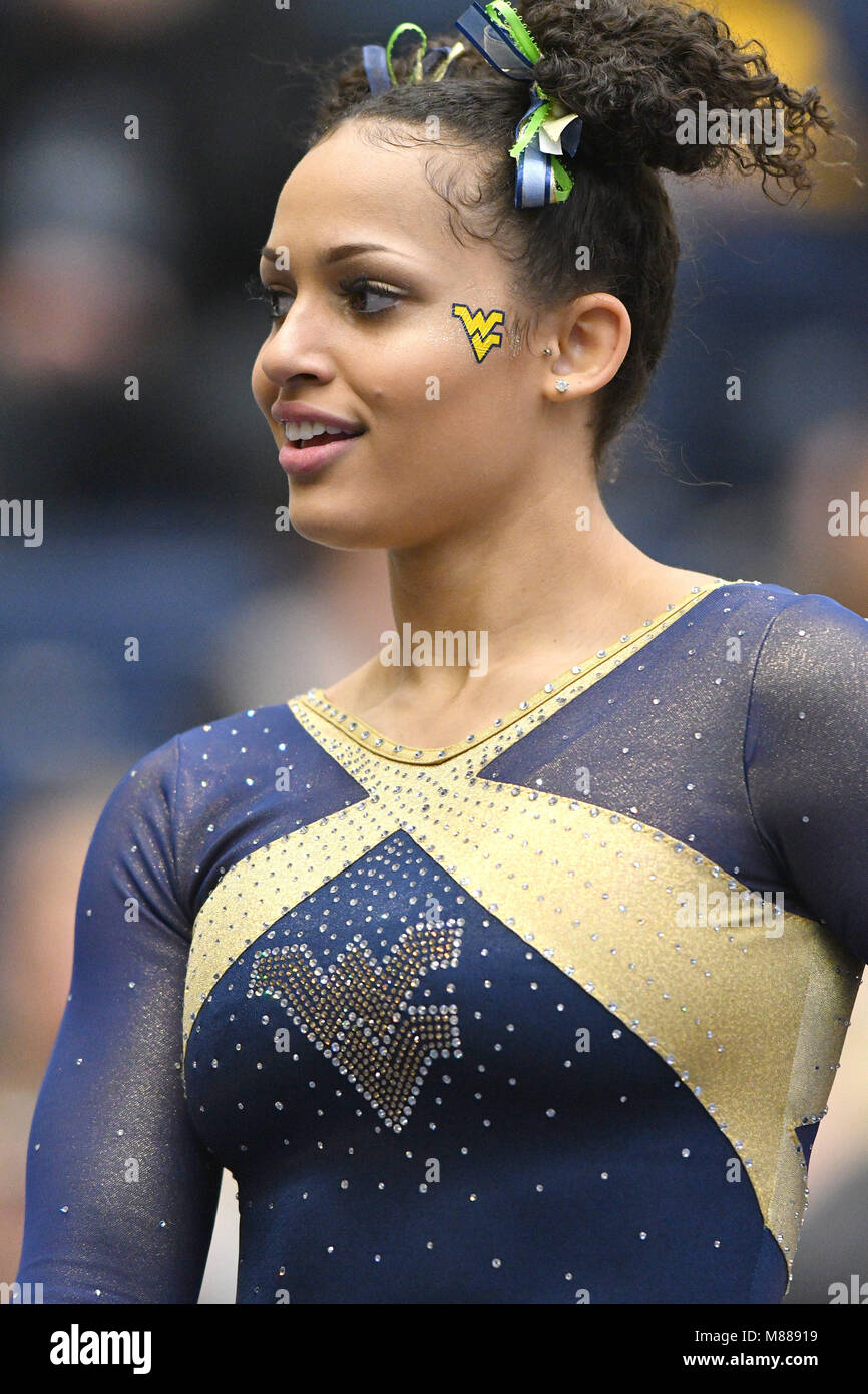 WVU gymnast ERICA FONTAINE competes on floor exercise during a tri-meet hos...