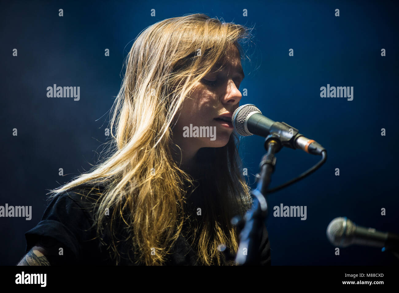 Brighton, East Sussex. 15th March 2018. American indie folk singer and guitarist Julien Baker performs live at the Brighton Dome in support of Belle and Sebastian. The concert follows Belle and Sebastian’s release of a trio of EPs under the name ‘How to Solve Our Human Problems’. Both artists are signed to Matador Records. Credit: Francesca Moore/Alamy Live News Stock Photo