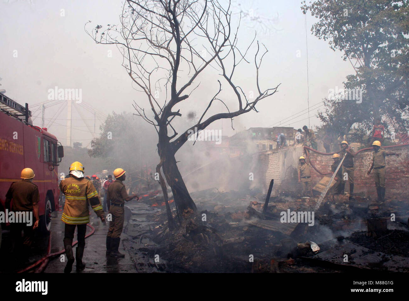 Kolkata, India. 08th Sep, 2005. Fire fighter busy to extinguishes fire at Chemical ware house in