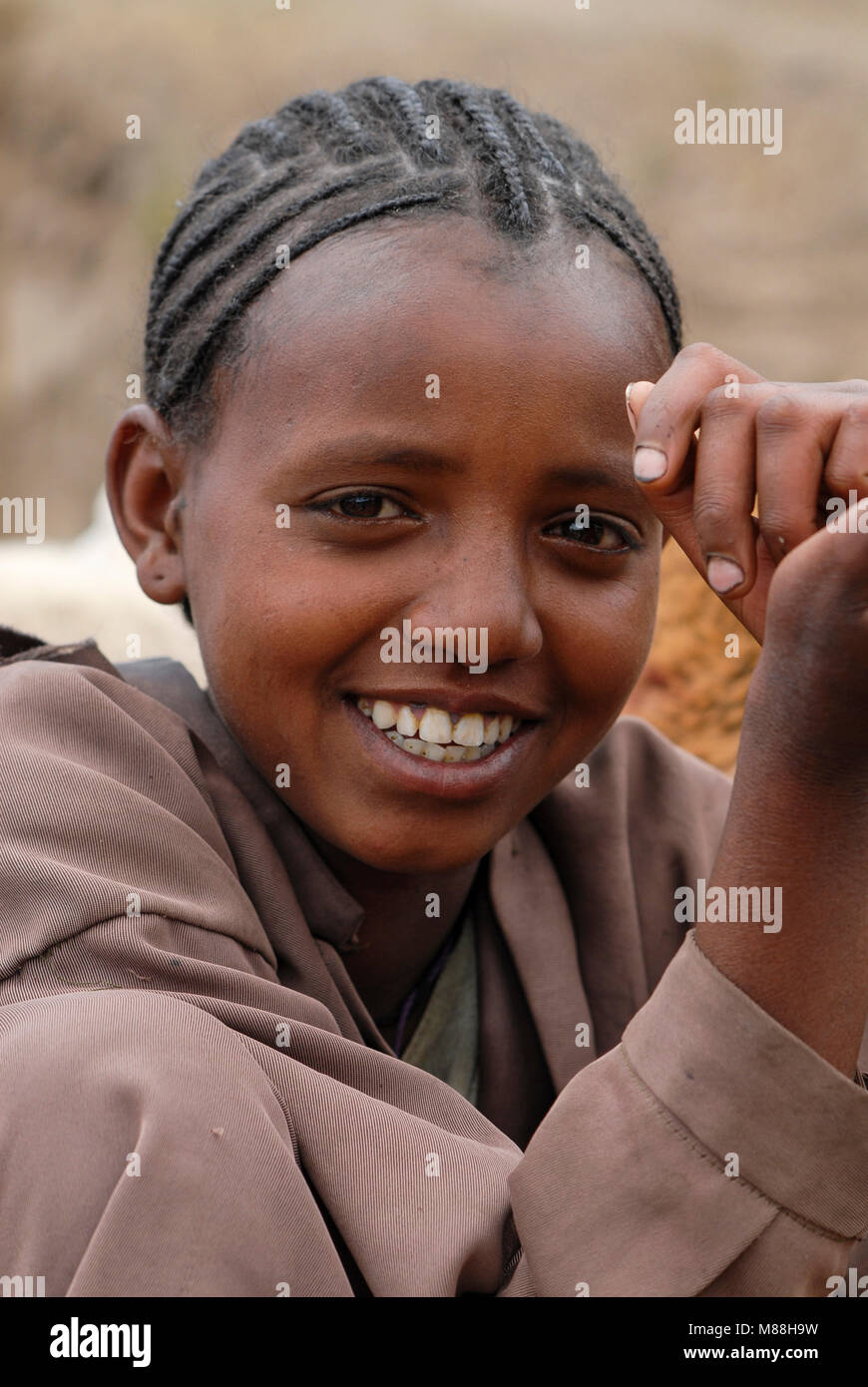 ETHIOPIA Lalibela, laughing girl  AETHIOPIEN Lalibela, lachendes Maedchen Stock Photo