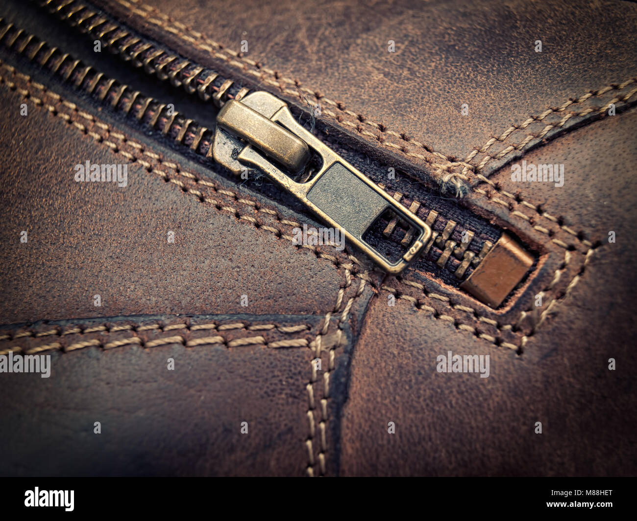 Closeuo view of the zipper on leather clothing Stock Photo Alamy
