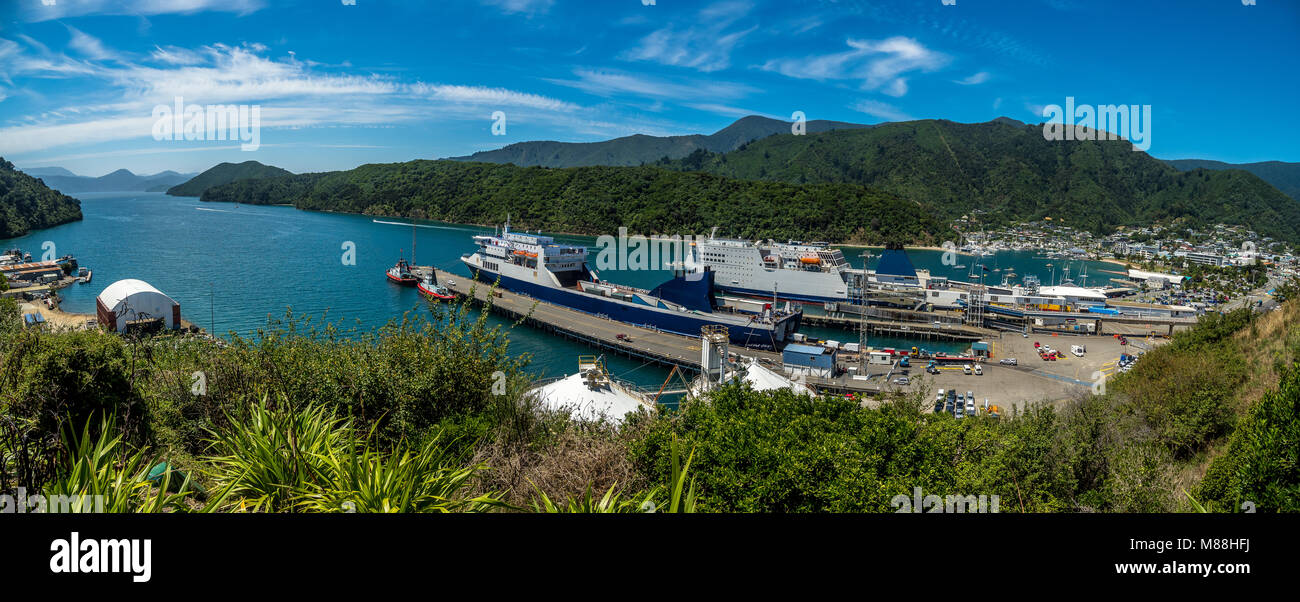 The bustling ferry terminal of Picton, New Zealand Stock Photo