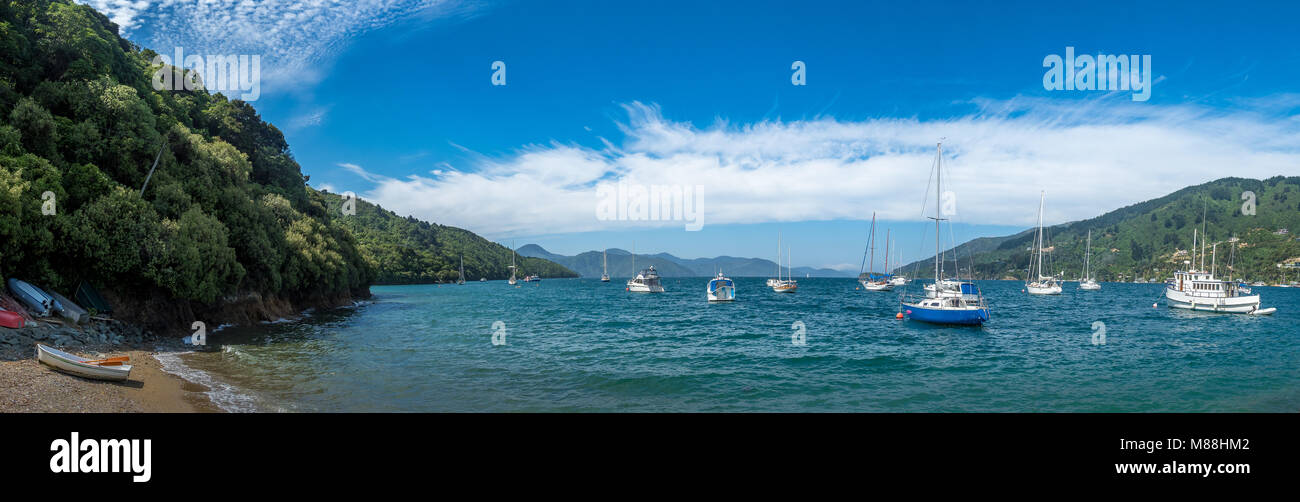 Boats and beach at Waikawa marina, Picton, New Zealand Stock Photo Alamy