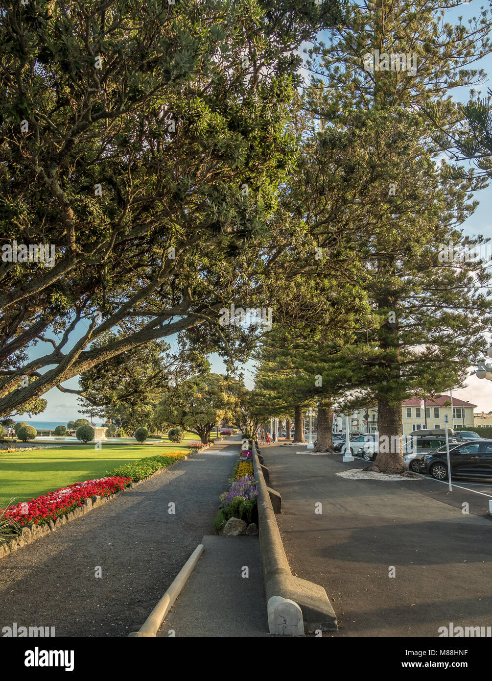 The beautiful art deco town of Napier, New Zealand - as summer evening approaches. Stock Photo