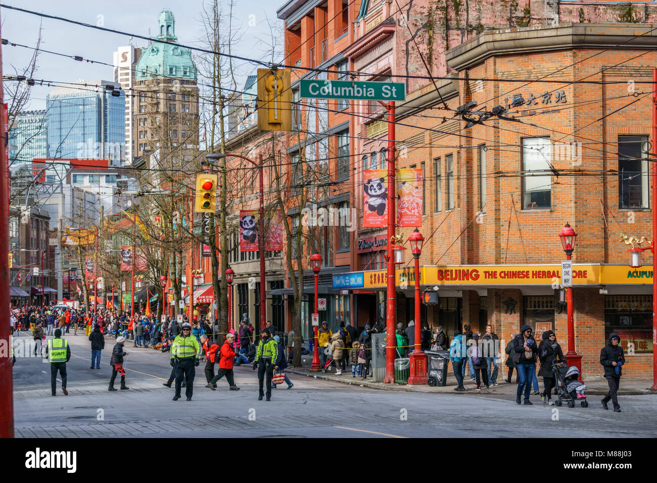 VANCOUVER, CANADA - February 18, 2018: Chinatown at Chinese New Year parade in Vancouver. Stock Photo