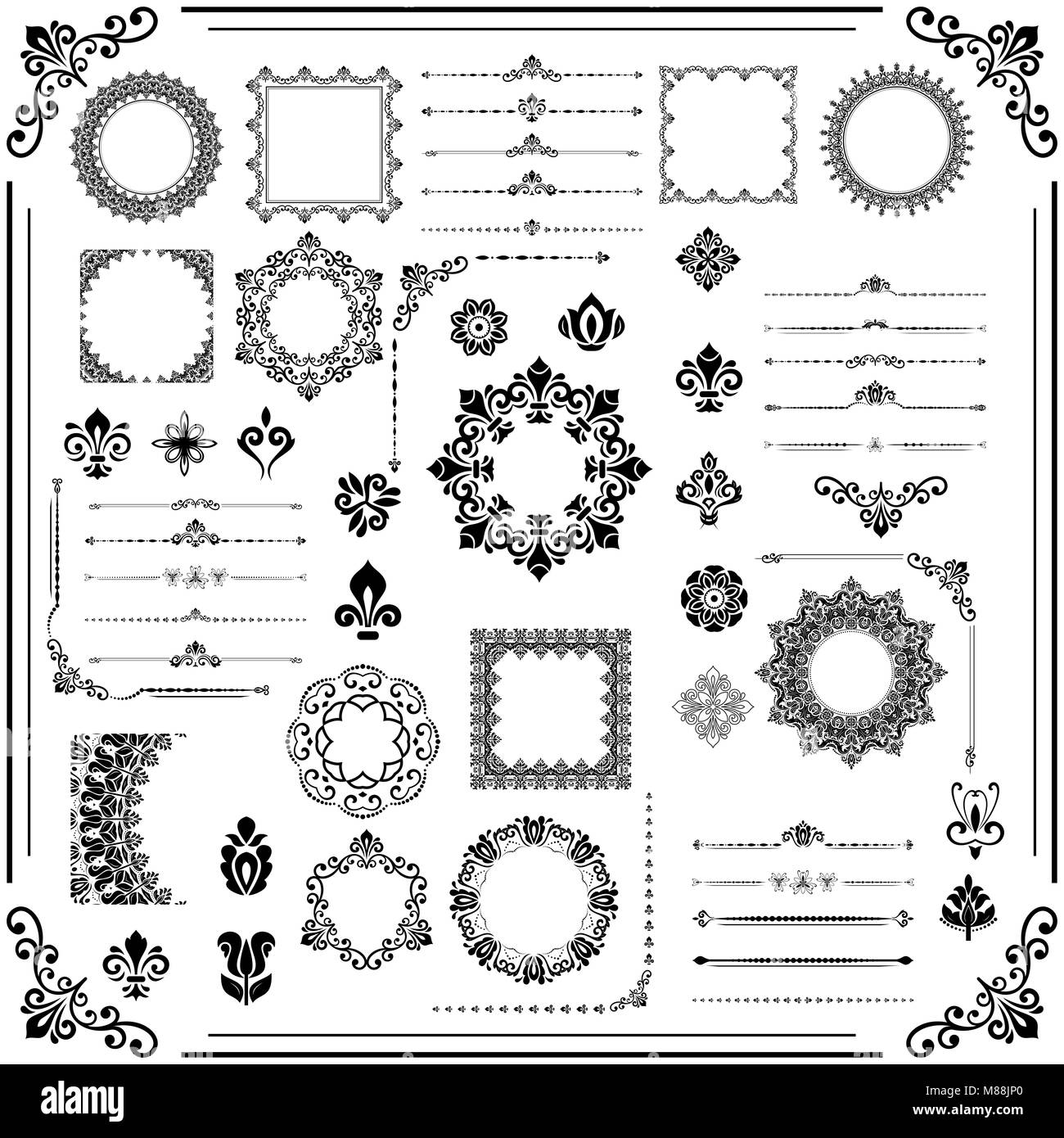 Vintage Set of Horizontal, Square and Round Elements Stock Photo - Alamy