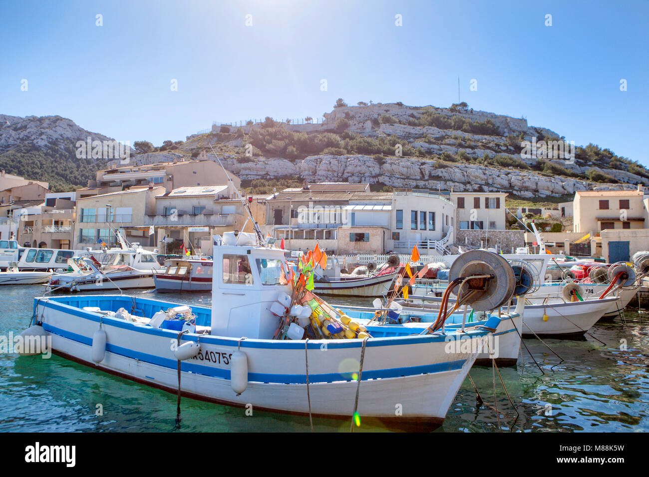 Port de la Madrague, Marseille known in antiquity as Massalia, located on the southeast coast of France on the Mediterranean Sea, Marseille is France' Stock Photo