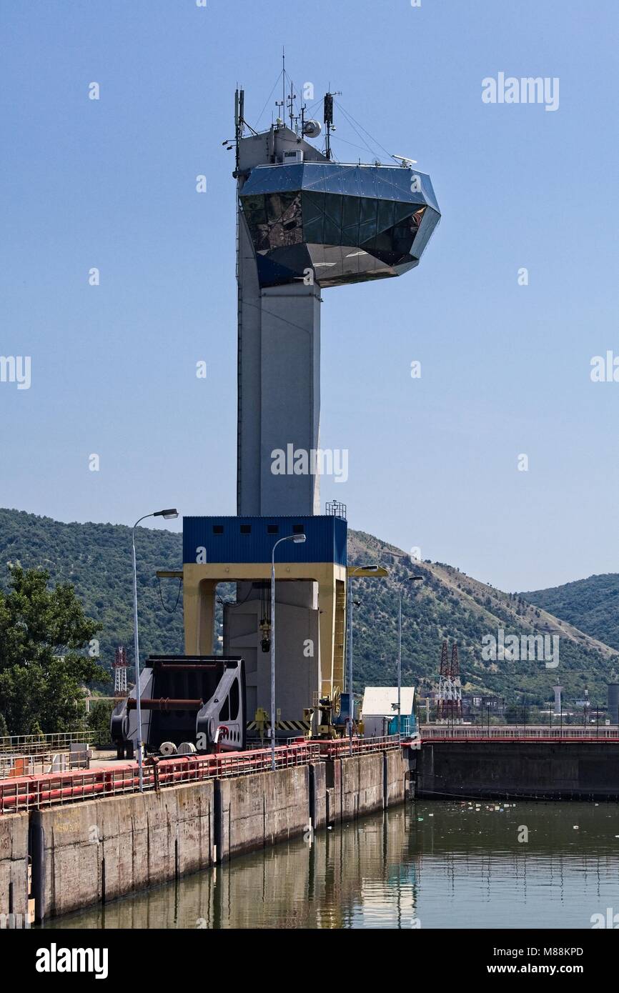 CONTROL ON THE DAM ACROSS THE DANUBE IRON GATES Stock Photo Alamy