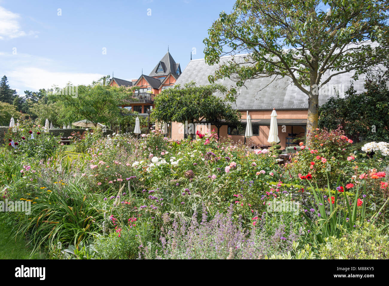 Garden at Pegasus Bay Winery and Restaurant, Waipara, North Canterbury, Canterbury Region, New Zealand Stock Photo