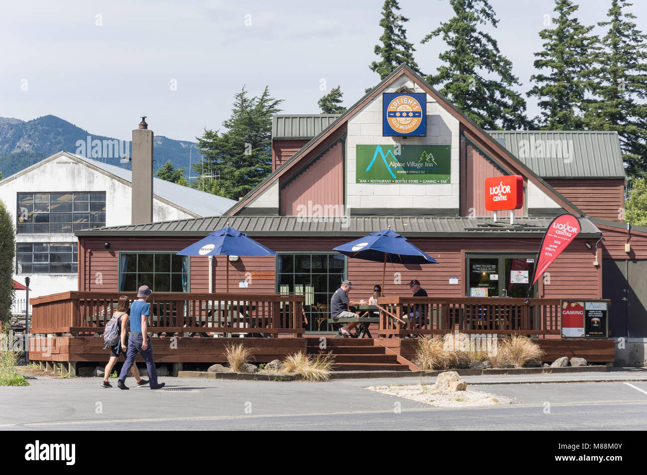 Alpine Village Inn, Jacks Pass Road, Hanmer Springs, North Canterbury, Canterbury Region, New Zealand Stock Photo