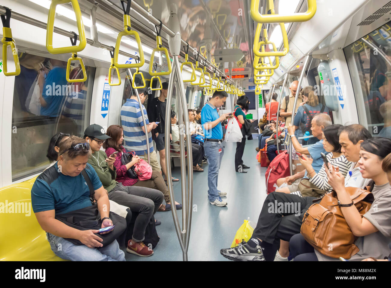 Carriage interior on Singapore Mass Rapid Transit (MRT), Serangoon, North-East Region, Singapore Stock Photo