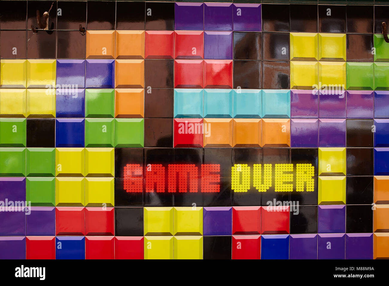 Game Over wall in Ciutadella de Minorca, Balearic Islands, Spain Stock Photo