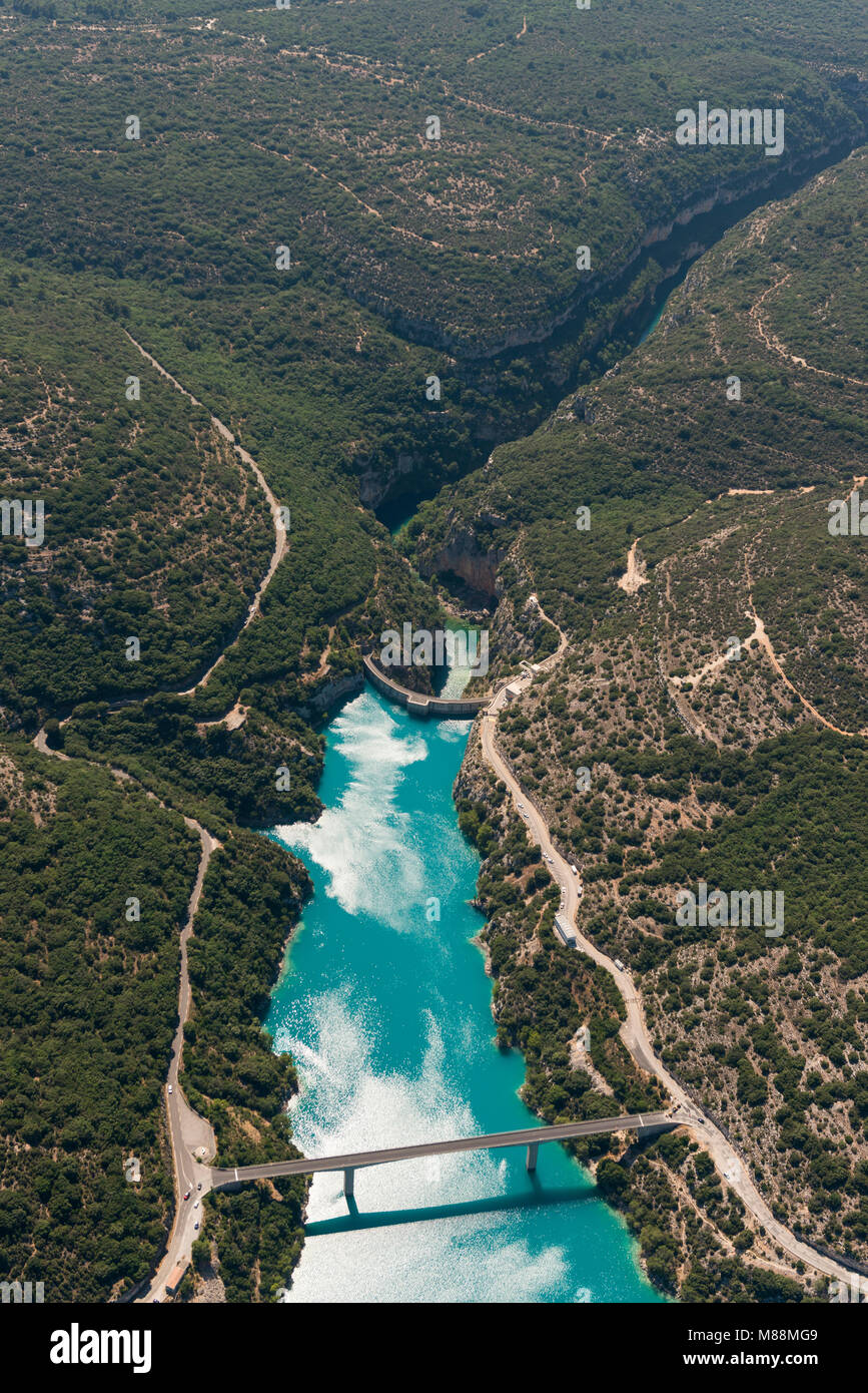 Aerial Image Showing The Lac De Sainte Croix With The Bridge Pont De Stock Photo Alamy