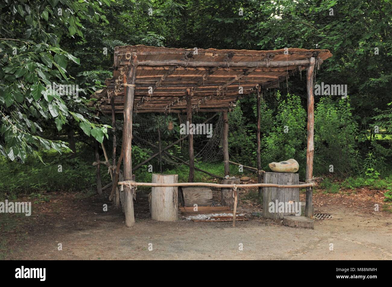 Lean to shelter in the Powhatan Indian Village at the Jamestown