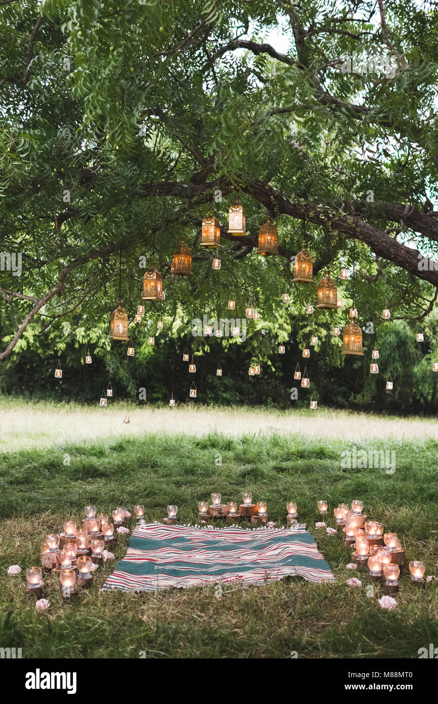 Evening Wedding Ceremony With A Rug And Lot Of Vintage Lamps And Stock Photo 177212896 Alamy
