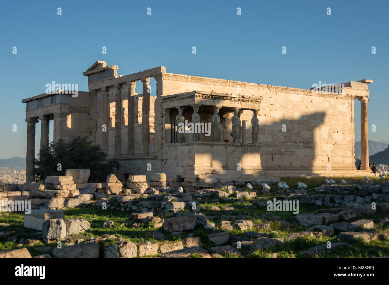 Erechtheion or Erechtheum, A Greek temple dedicated to both Athena and Poseidon. Acropolis of Athens. UNESCO World Hetiage site. Stock Photo