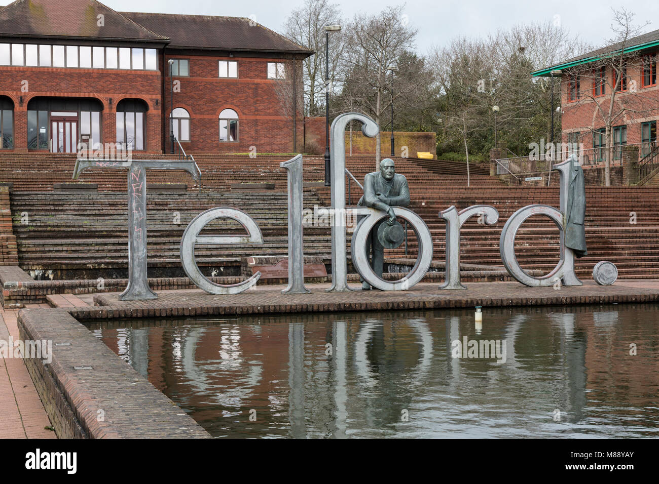 Sign for Telford Town Centre in Shropshire, England. Stock Photo