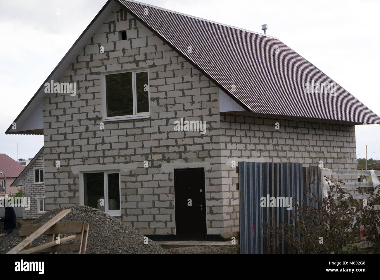 House In A Modern Style Grey Brick Stock Photo Alamy