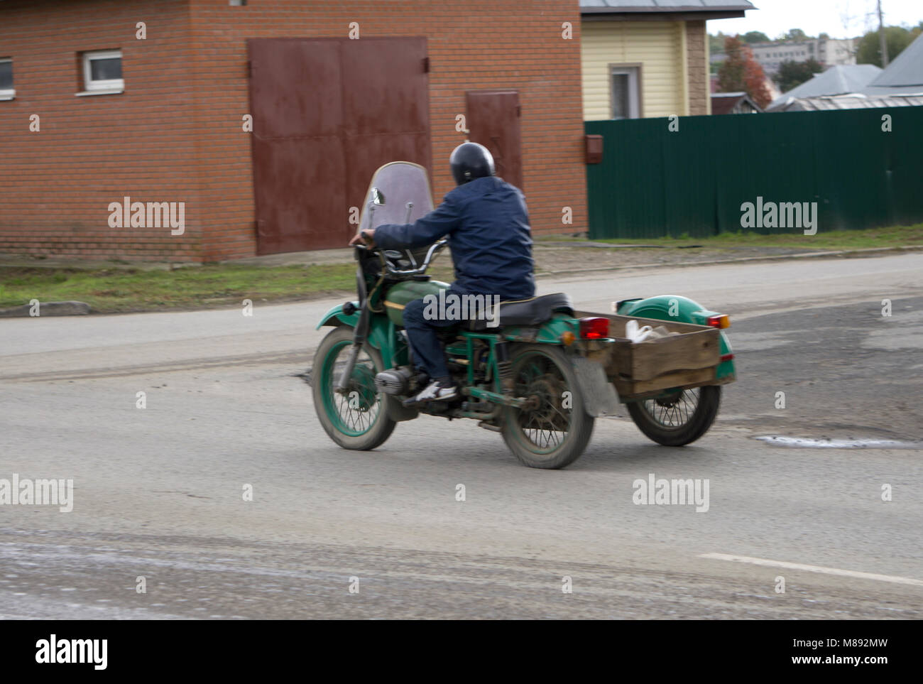 Vintage Motorcycle with sidecar on country roads near the town of Stock ...