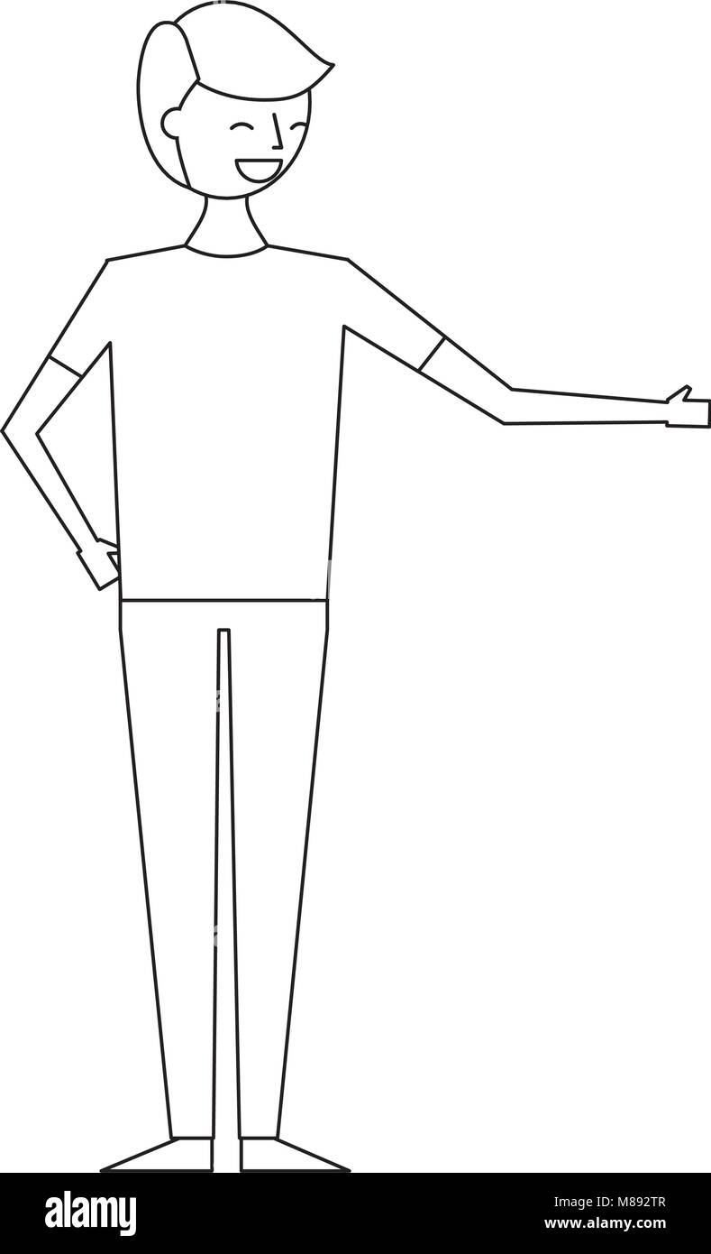 young people male man in casual clothes vector illustration thin line ...