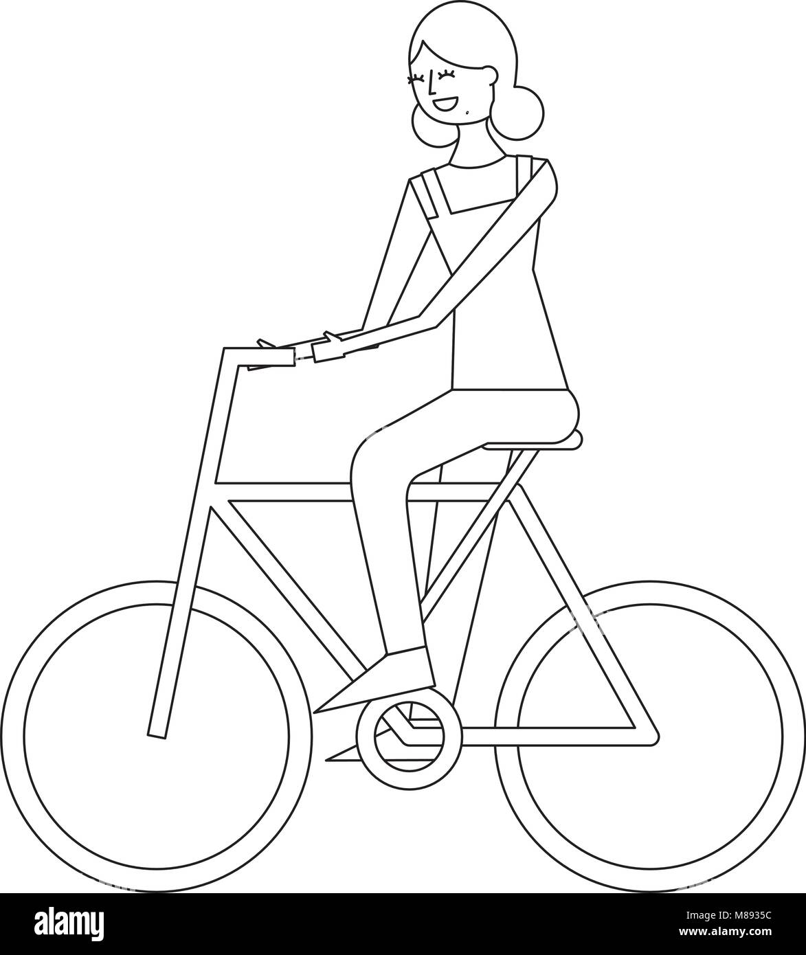 beautiful young happy woman riding in bicycle vector illustration thin