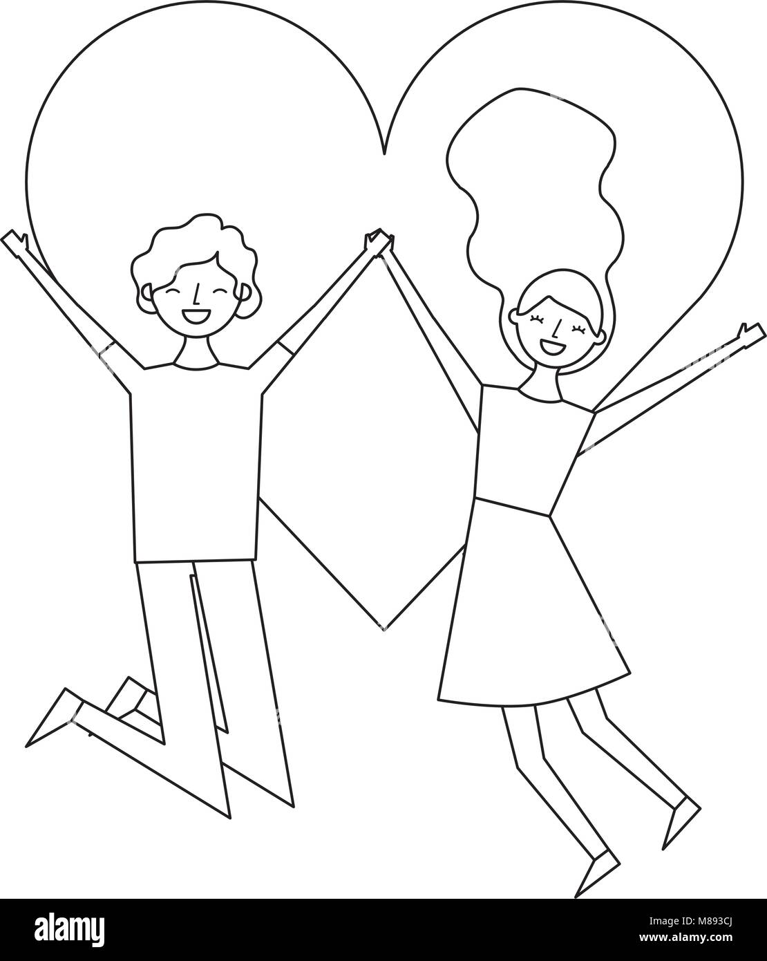 couple of young people in love heart romantic vector illustration thin ...