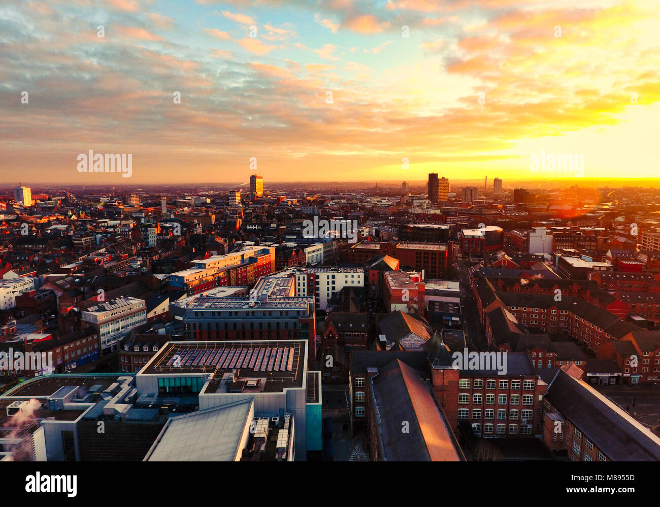 Leicester rooftops and its majestic sunset Stock Photo