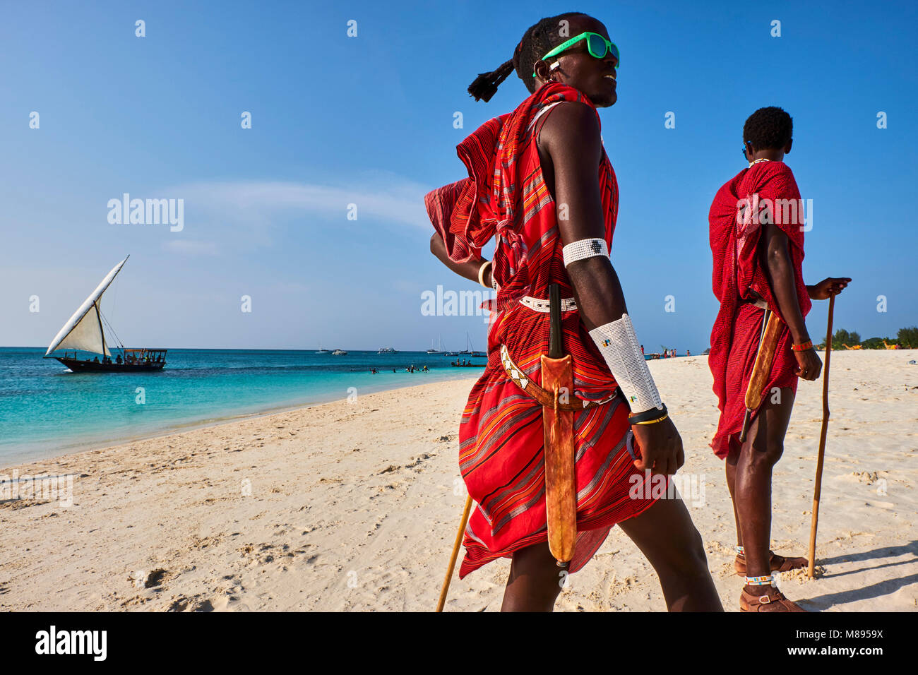 Tanzania, Zanzibar island, Unguja, Masai at Nungwi beach Stock Photo