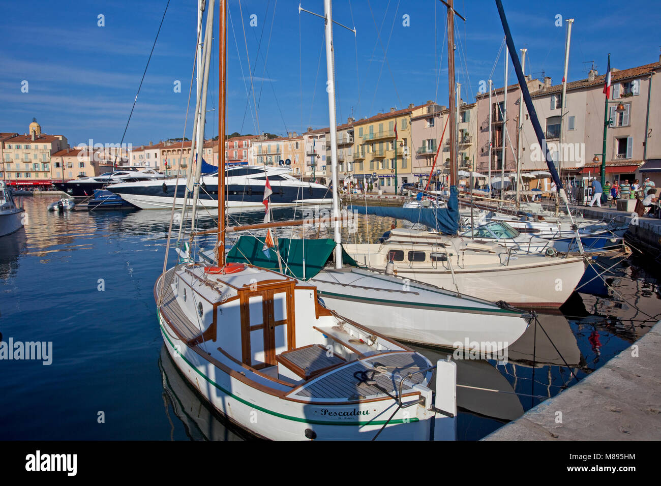 Vessels, boats and luxury yacht at harbour of Saint-Tropez, french ...