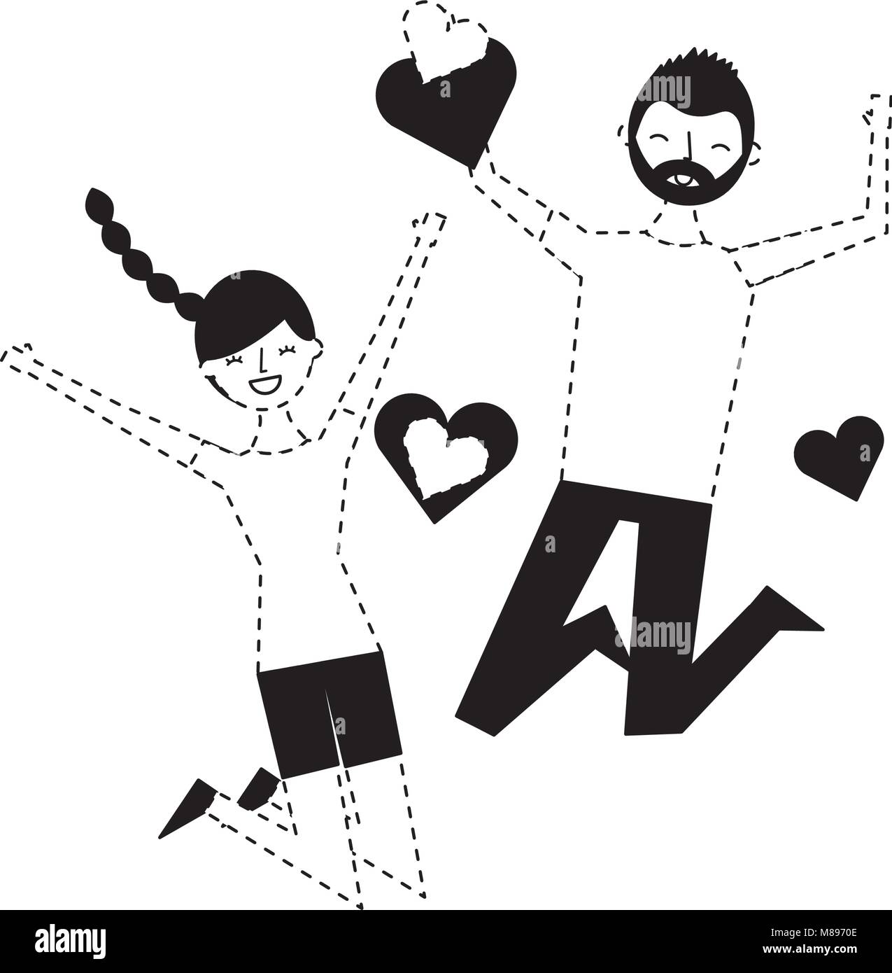 couple of young people in love heart romantic vector illustration ...