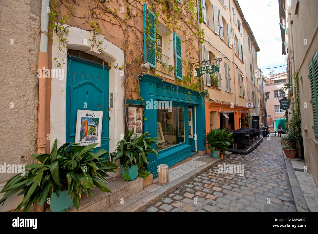 Art gallery Henri Sié at a small alley, old town of SaintTropez