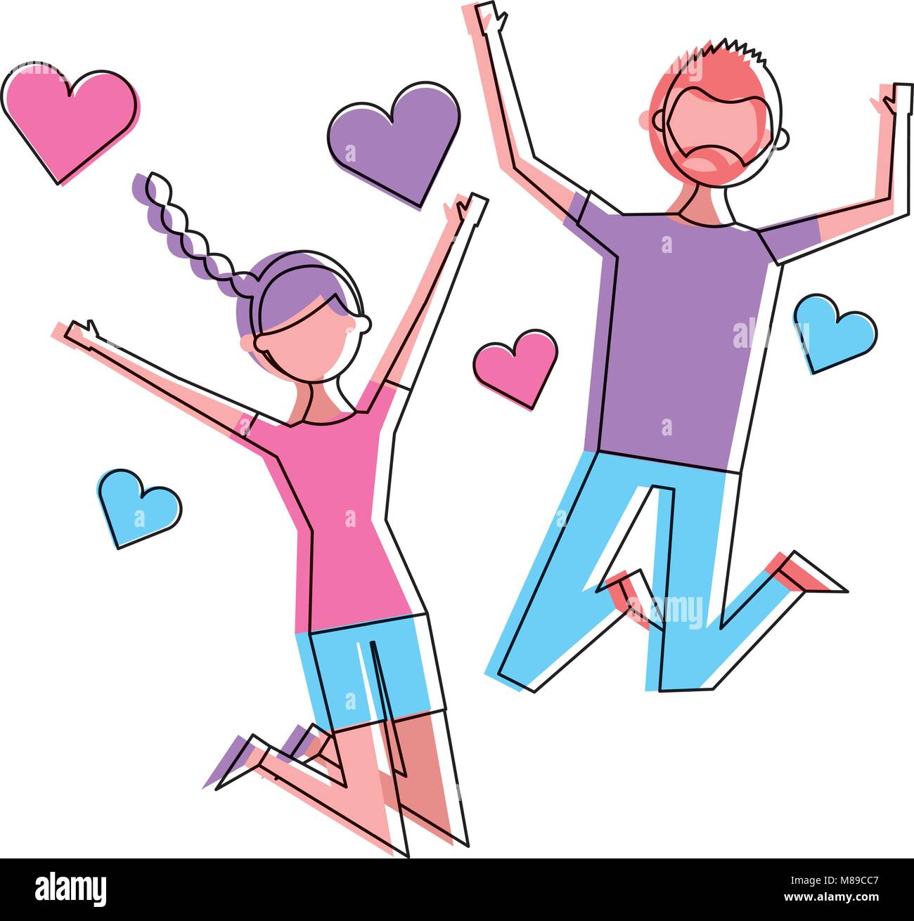 couple of young people in love heart romantic vector illustration Stock ...