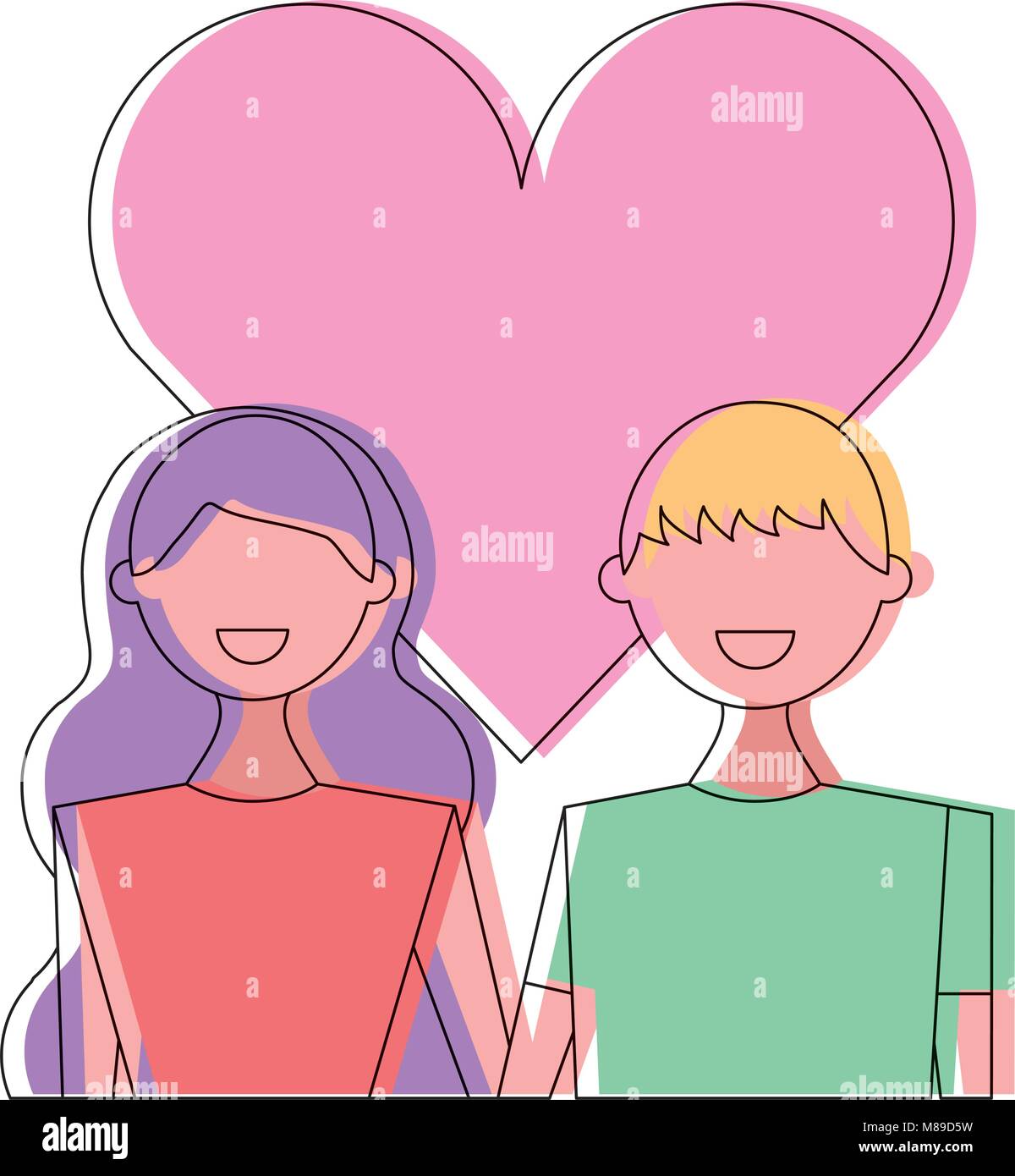 couple of young people in love heart romantic vector illustration Stock ...