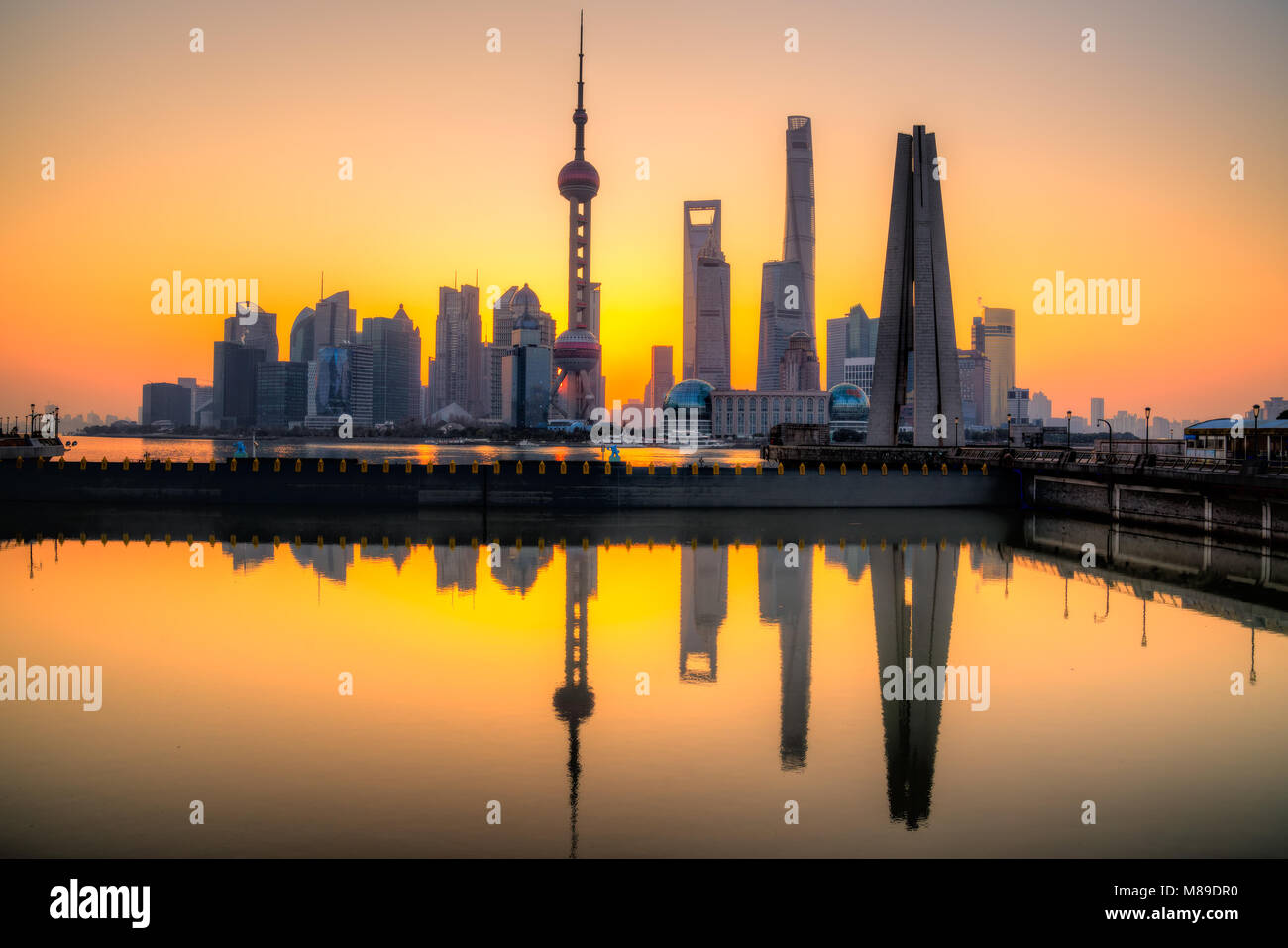 Shanghai city skyline, view of the skyscrapers of Pudong and huangpu River. Shanghai, China. Stock Photo
