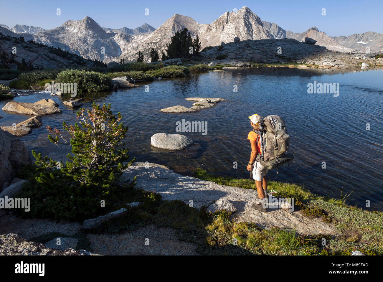 CA03381-00...CALIFORNIA - Vicky Spring backpacking through the Darwin Lakes area along the High Sierra Route, Kings Canyon National Park.  (MR# S1) Stock Photo