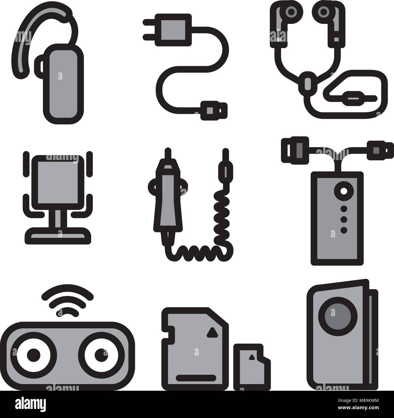 illustration of accessories icons for mobile phone devices Stock Vector
