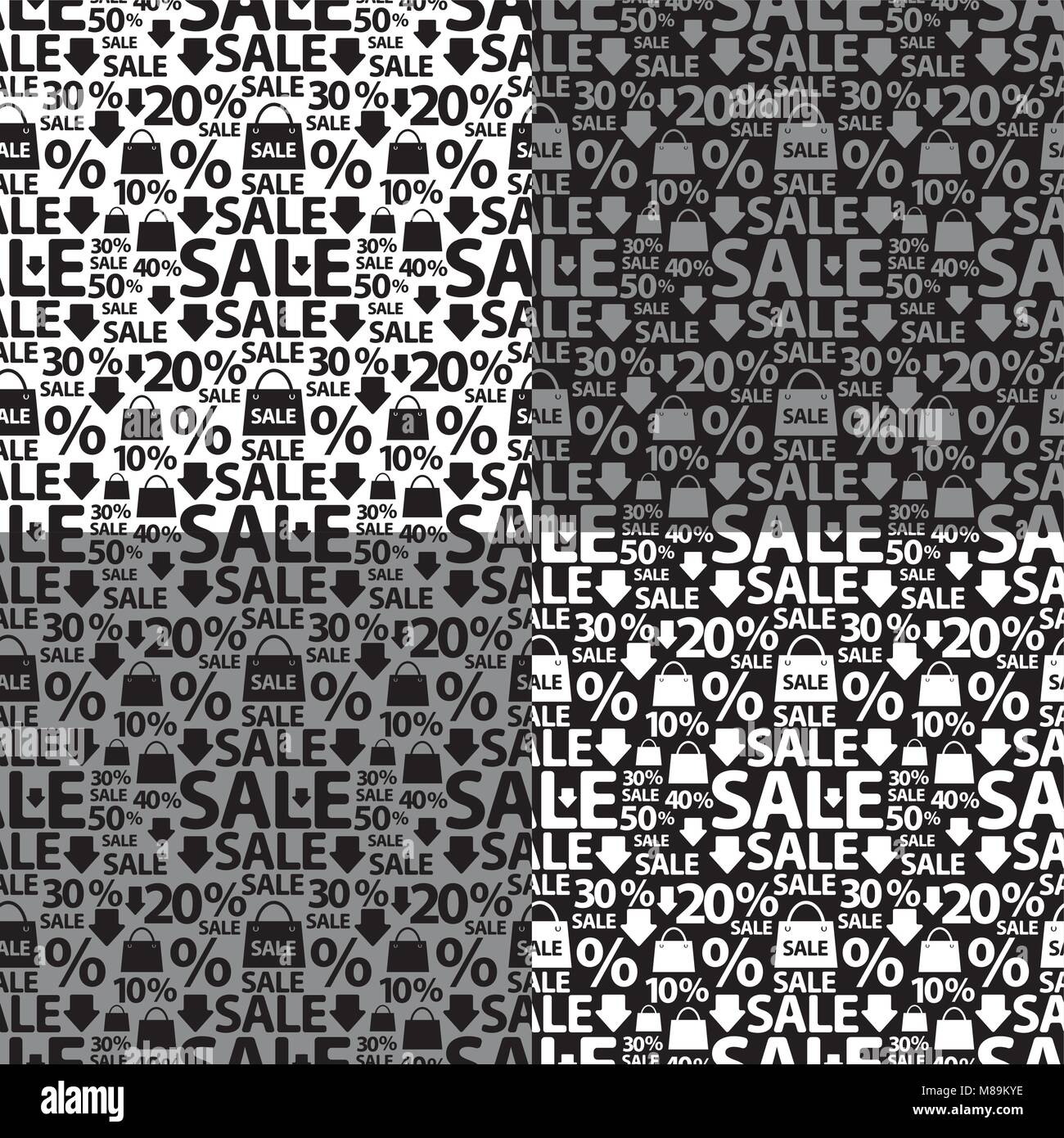 illustration of black and white sale seamless patterns in four variants ...