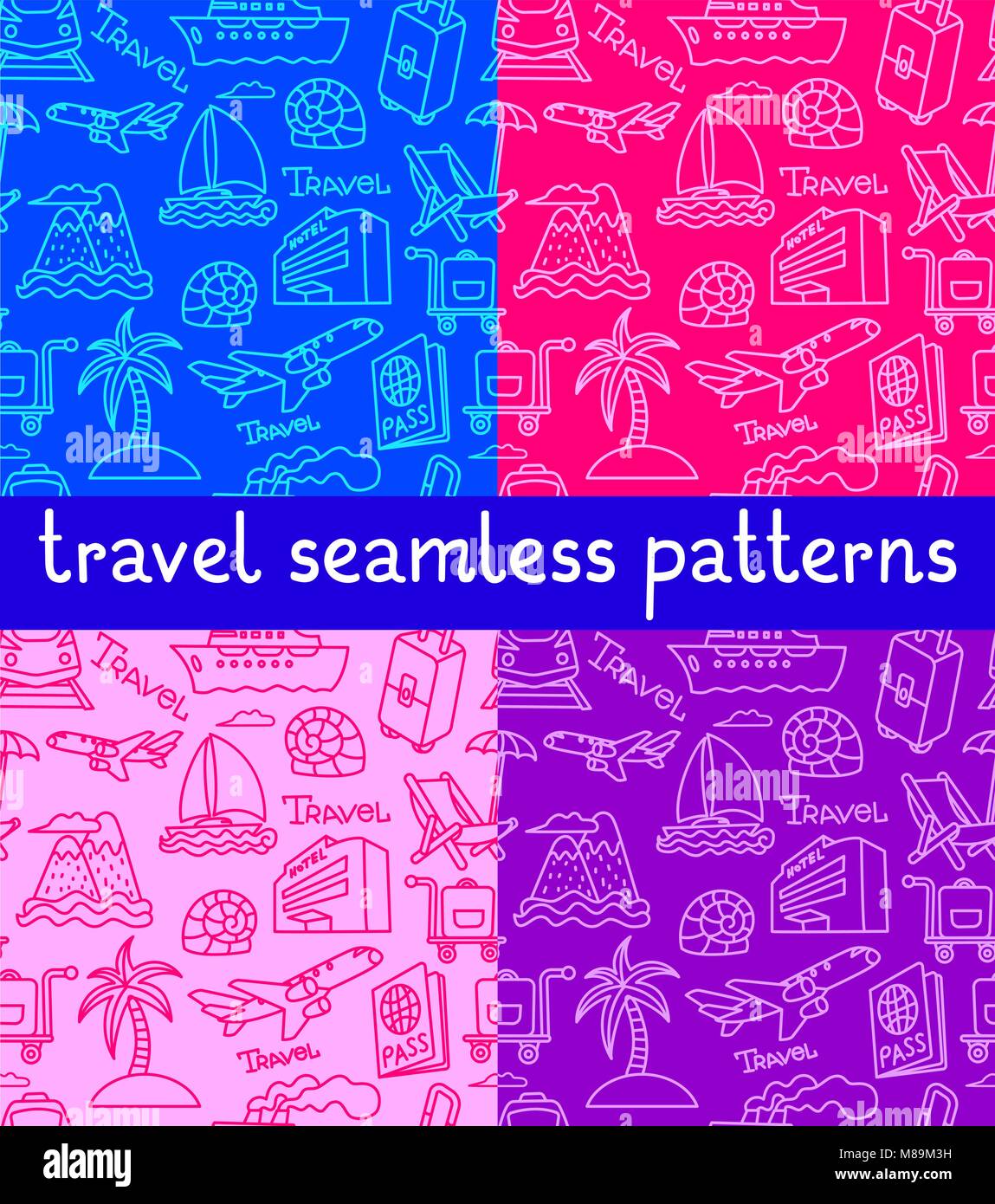 Resort Club Pattern illustration of travel and resort seamless color patterns Stock Vector ...
