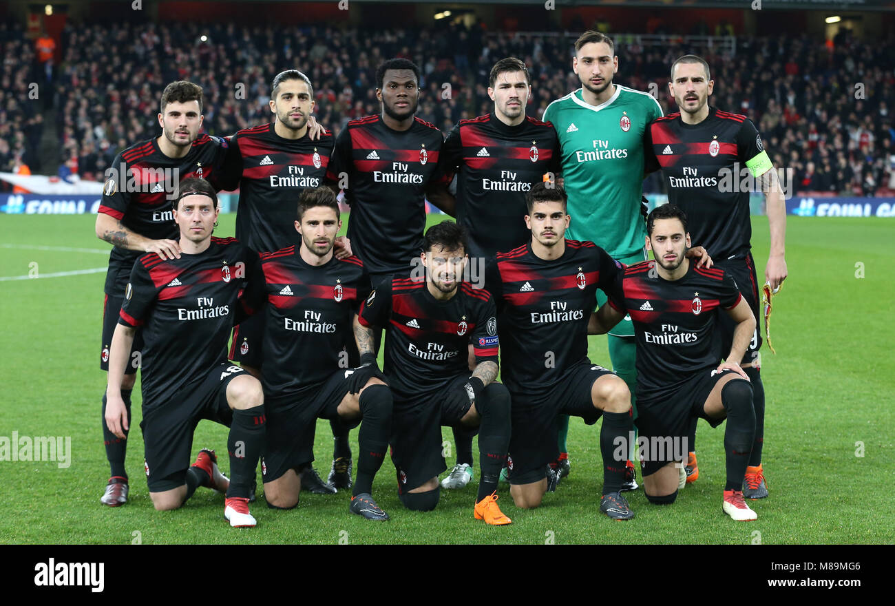 AC Milan pose for a team group prior to the UEFA Europa League round of 16,  second leg match at the Emirates Stadium, London Stock Photo - Alamy