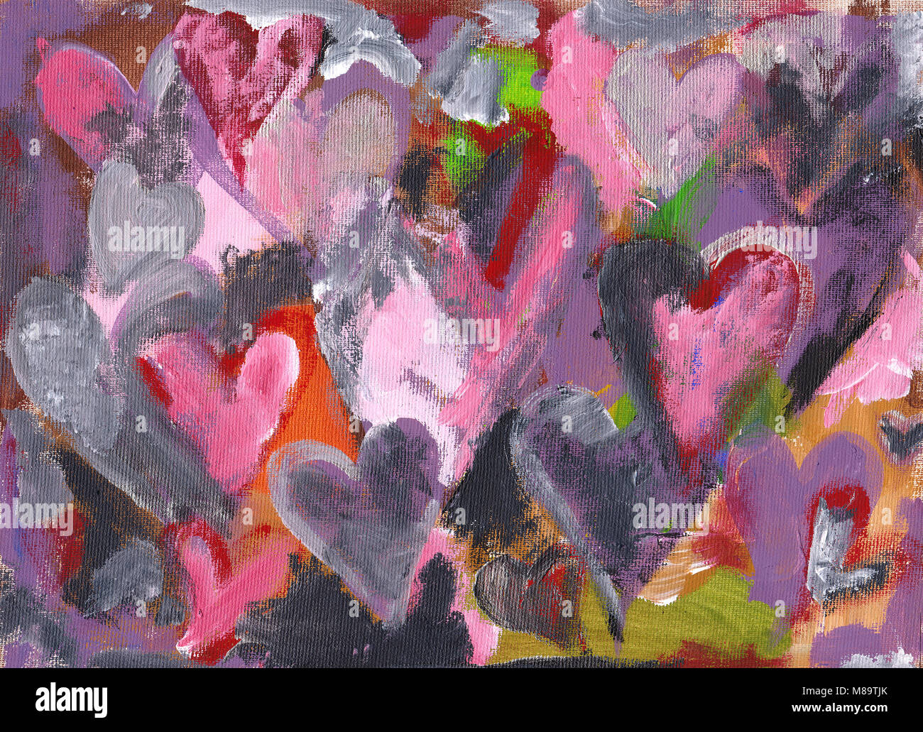Many hearts abstract acrylic painting Stock Photo - Alamy