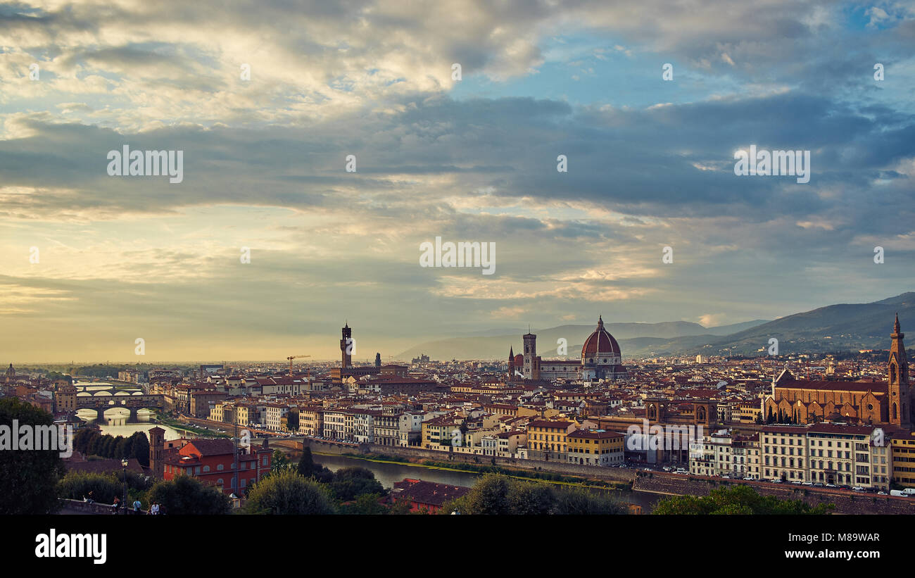 Sunset over Florence, Italy with view of Il Duomo Stock Photo Alamy