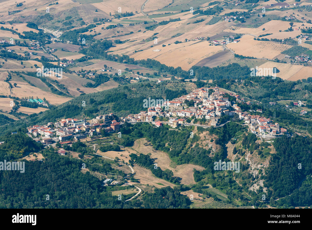 Aerial image village on top of a hill in the Province of Foggia, Italy Stock Photo