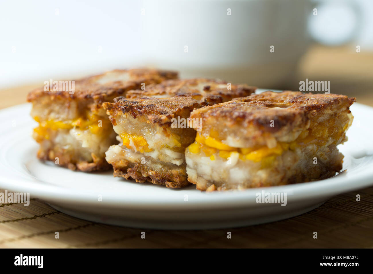 Chinese style homemade deep fried yam pumpkin cake Stock Photo