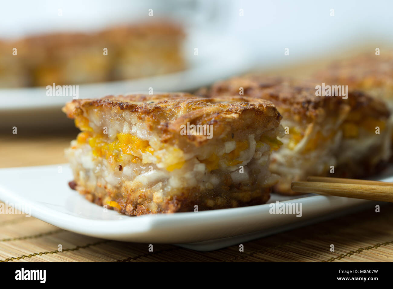 Chinese style homemade deep fried yam pumpkin cake Stock Photo