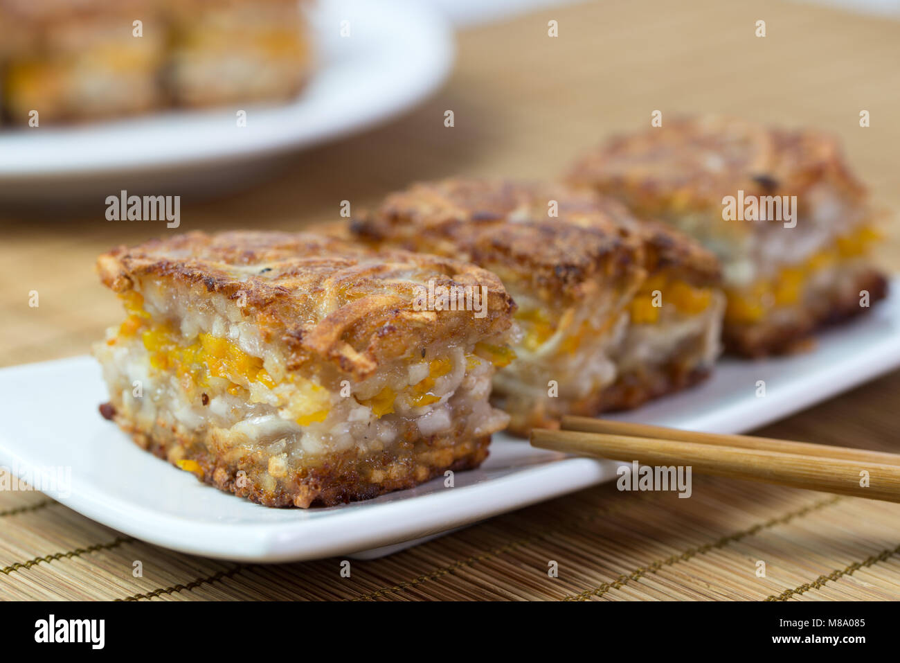 Chinese style homemade deep fried yam pumpkin cake Stock Photo